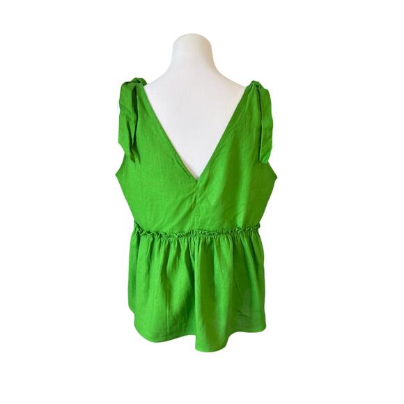 Who What Wear Linen Kelly Green High Waist Top Blouse LARGE Summer Flowy NWOT - Picture 4 of 12